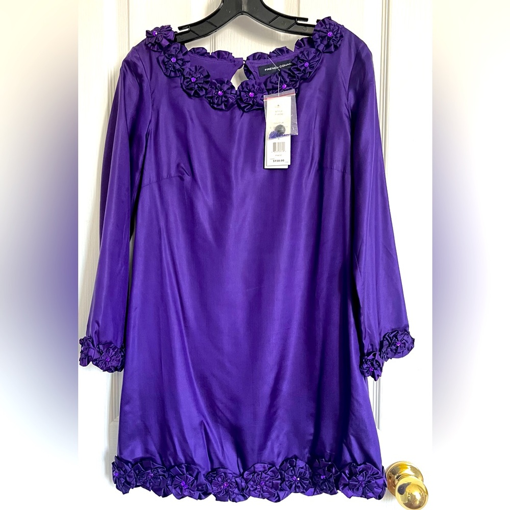 French Connection LS purple silk mini cocktail dress size 6 NWT